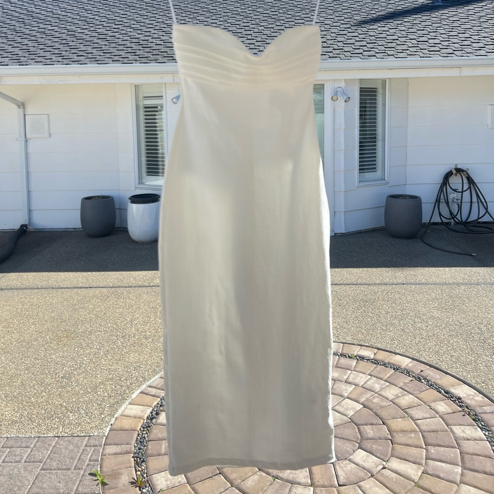 Zara Strapless White Bodycon Midi Dress